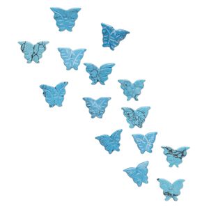 Bead, "turquoise" (resin) (imitation), blue, 14x11mm-16x11mm carved butterfly. Sold per pkg of 14.