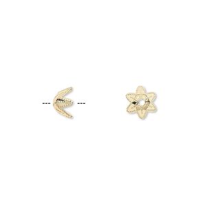 Bead cap, gold-plated brass, 7x4mm 6-pointed star, fits 7-9mm bead. Sold per pkg of 100.