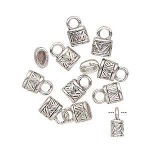 Cord end glue-in 1pkg10 "pewter", 6x5mm tube / 4.5x2mm inside diameter, silver-finished / antiqued
