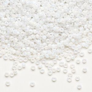 Seed bead, Dyna-Mites&trade;, glass, pkg/40g, #11 round, opaque rainbow white, (743R 11/0 RR).