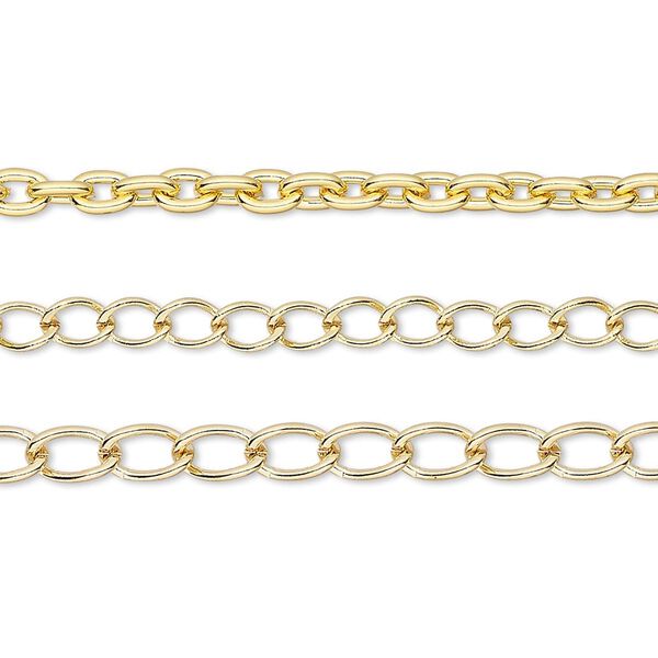 Chain mix 1pkg3 gold-plated cable, 3.3mm / 3.5mm / 4mm, brass / steel 8 inch unfinished image number 0