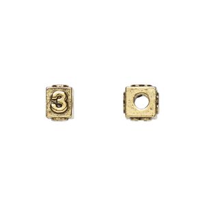 Bead 1pkg4 gold-plated pewter, 8x6mm rectangle / number 3, antique Dione&reg;