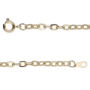 Chain 1pkg1 cable, 3.1mm flat / springring clasp, gold-finished steel 18 inch