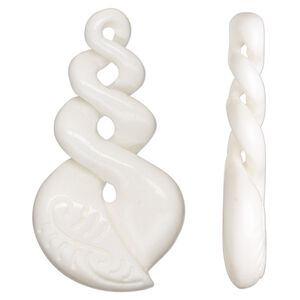 Focal, bone (bleached), white, 41x22mm hand-carved single-sided infinity with fancy design, Mohs hardness 2-1/2. Sold individually.