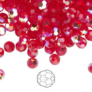 Bead 24pk light Siam AB, Preciosa Czech crystal 5mm round