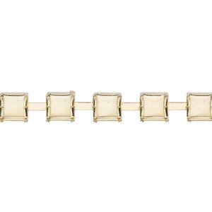 Cupchain, gold-finished brass, 6mm wide with (95) SS29 settings and (10) 7mm connectors. Sold per pkg of 3 feet.