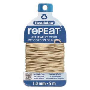 Cord, Beadalon&reg; RePEaT&trade;, recycled polyethylene, sand, 1mm, 100-pound test. Sold per 5-meter card.