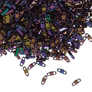 Seed bead, TILA&reg;, glass, pkg/250g, 5x1.2mm quarter tila rectangle, opaque iris dark plum, (QTL-454).