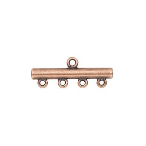End bar 1pkg2 copper-plated, 25x3mm bar / 1sided / 4 loops, brass / antiqued / JBB Findings