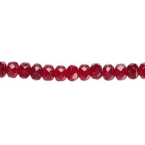 Bead, Czech fire-polished glass, garnet red, 5x4mm faceted rondelle. Sold per 15-1/2" to 16" strand.