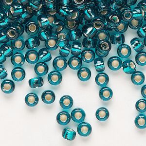 Seed bead, Miyuki, glass, pkg/250g, #6 rocaille, transparent silver-lined teal (RR-2425).