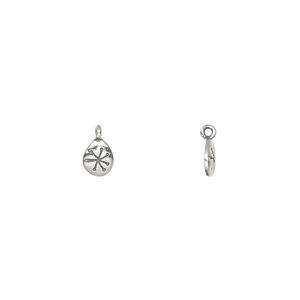 Drop 1pkg1, antiqued sterling silver, 6x4.5mm single-sided flat teardrop with snowflake.