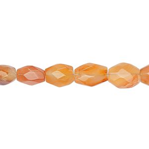 Bead, carnelian (dyed / heated), light, 8x7mm-12x10mm hand-cut faceted puffed oval, C- grade, Mohs hardness 7. Sold per 8-inch strand.