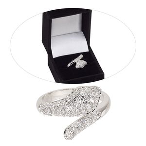 Ring, cubic zirconia and rhodium-finished brass, clear, 15mm wide with snake, size 8. Sold individually.