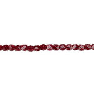 Bead, Czech fire-polished glass, garnet red, 3mm faceted round. Sold per pkg of 1,200 (1 mass).