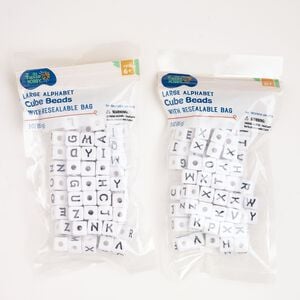 Bead 1pkg2 acrylic, white and black, 11mm alphabet cube, 3-ounce bags.