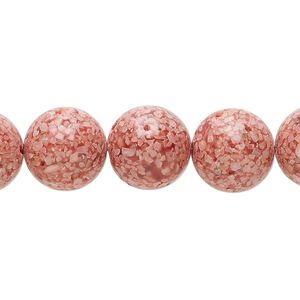 Multi-gemstone / mother-of-pearl shell / resin 1pkg1, round bead 15 inch red 11-13mm