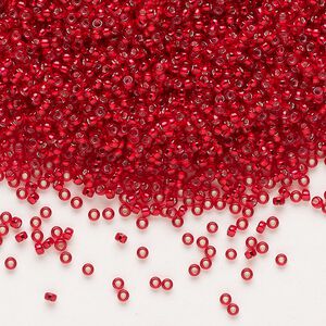 Seed bead, Miyuki 1pkg250g glass, #15 rocaille, transparent silver-lined red / outside dyed (RR-1419)