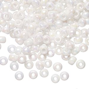Seed bead, Miyuki, glass, pkg/250g, #6 rocaille, opaque rainbow chalk white, (RR-471).