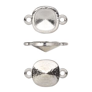Link, TierraCast&reg;, Almost Instant Jewelry&reg;, white bronze-plated pewter (tin-based alloy), 13mm hammered square with 10mm cushion glue-in setting (4470). Sold per pkg of 2.