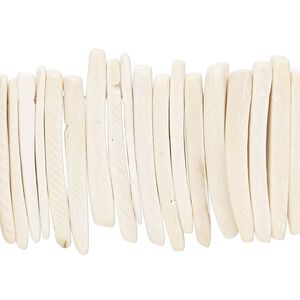 Bead, coconut palm wood (bleached / waxed), white, 25x4mm hand-cut top-drilled stick. Sold per 15-1/2" to 16" strand.