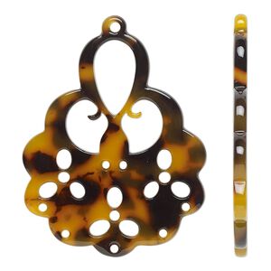 Focal, resin, translucent tortoise, 43.5x35.5mm fancy with cutout. Sold per pkg of 4.