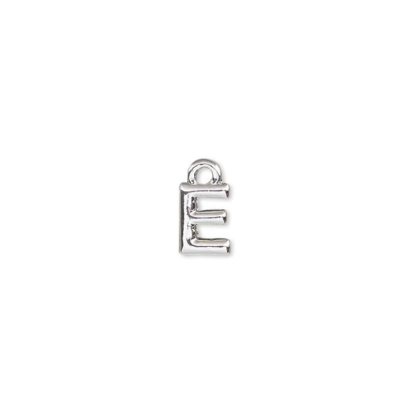 Charm, silver-finished "pewter" (zinc-based alloy), 7.5x5.5mm alphabet letter E. Sold per pkg of 2. image number 0