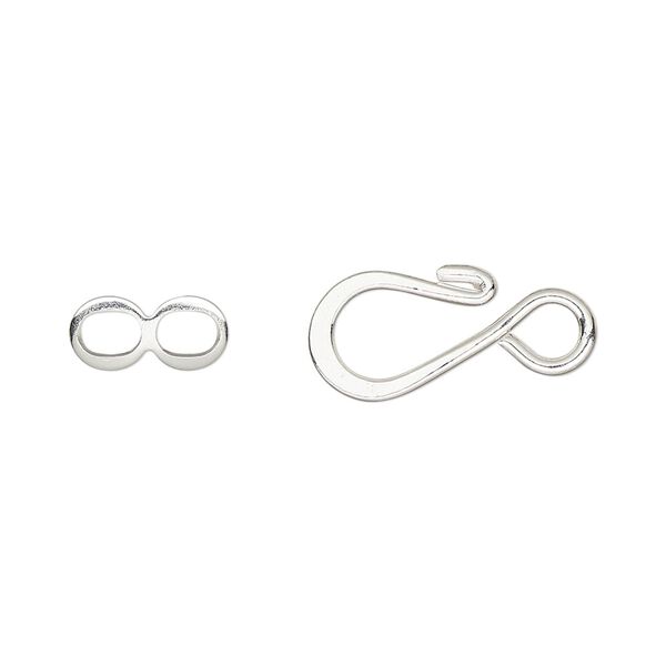 Clasp hook&eye 1pkg100 silver-plated, 12.5x8.5mm flat, brass 1-strand image number 0