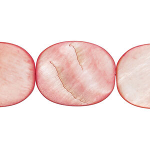 Mother-of-pearl shell 1pkg1, flat oval bead 15 inch light red 23x19mm-24x19mm