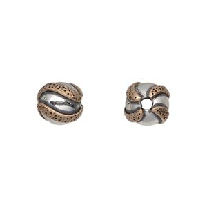 Bead 1pkg1 sterling silver, 10mm round / textured wave, antiqued copper