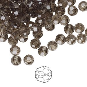 Bead 144pk black diamond, Preciosa Czech crystal 5mm round
