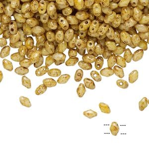 Bead, Preciosa Mini Twin&trade;, Mini Pressed Twin, Czech pressed glass, opaque clear cream travertine, 4x2.5mm oval with (2) 0.7mm holes. Sold per 50-gram pkg.