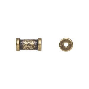 Bead, TierraCast&reg;, "Soulful Spirit" collection, antique brass-plated pewter (tin-based alloy), 11x6mm hammered tube. Sold per pkg of 2.
