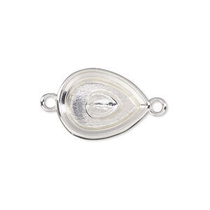 Link, Almost Instant Jewelry&reg;, silver-plated "pewter" (zinc-based alloy), 20x15mm teardrop with 18x13mm pear setting. Sold per pkg of 2.