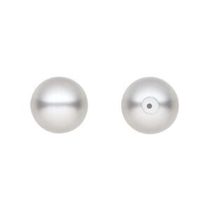 Pearl 4pk light grey, Preciosa Czech crystal 12mm half-drilled round
