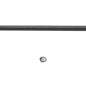 Cord, leather and cotton (dyed), black, 2.5mm zigzag-stitched round. Sold per 1-yard section.