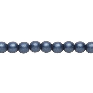 Bead, Czech glass druk, opaque satin dark blue, 6mm round. Sold per 15-1/2" to 16" strand.