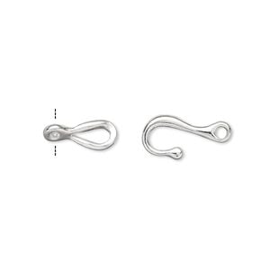 Clasp hook&eye 1pkg10 silver-plated, 12x7mm twist, brass 1-strand