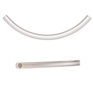 Bead 1pkg10 silver-plated, 50x3mm curved tube, brass / satin