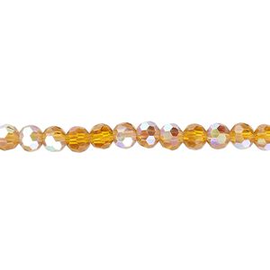 Bead 1pk 32 facets translucent gold AB, Celestial Crystal&reg; 4mm round 15.5-16 inch