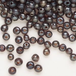 Seed bead, glass, pkg/2ounce, #6 round, translucent luster dark purple.