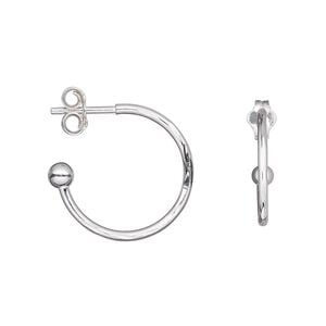 Earring hoop 1pkg4 sterling silver, 16x1.5mm / 3mm ball, diamond-cut, smooth 2 pair