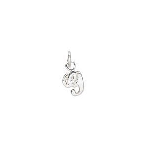 Charm, sterling silver, 8x6mm Champagne cursive alphabet letter "G." Sold individually.