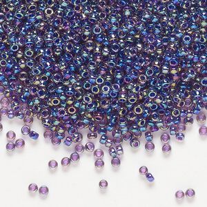Seed bead, Miyuki, glass, pkg/250g, #11 rocaille, translucent purple-lined rainbow amethyst (RR-356).