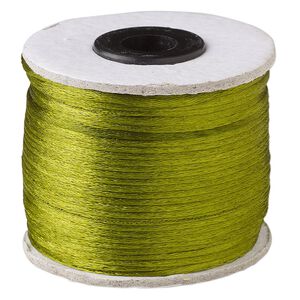 Cord, Satinique&trade;, satin, leaf green, 1mm. Sold per 200-foot spool.