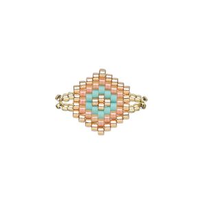 Link, Creative Touch, glass, copper / salmon / turquoise blue, 14x13mm double-sided hexagon. Sold individually.