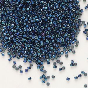 Seed bead, Delica&reg;, glass, pkg/50g, #11 round, opaque metallic gold iris royal purple (DB-1005).