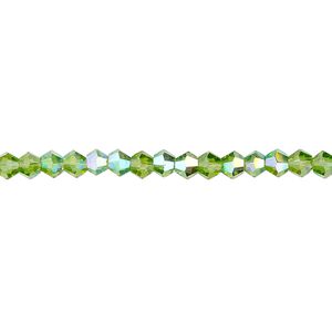 Bead 1pk transparent green AB, Celestial Crystal&reg; 4mm bicone 15.5-16 inch