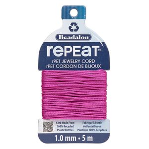 Cord, Beadalon&reg; RePEaT&trade;, recycled polyethylene, fuchsia, 1mm, 100-pound test. Sold per 5-meter card.
