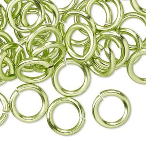Jump ring 1pkg100 aluminum, 12mm round, 12 gauge / 7.9mm inside diameter / green